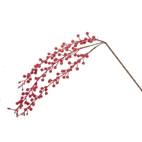 Glitteres gyöngy ág, hungarocell, piros, 92 cm