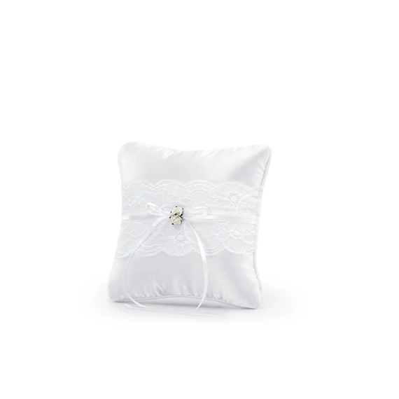 Csipkés textil gyűrűpárna 16x16 cm fehér