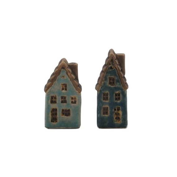 Kerámia ház, kék, barna, 3x2,0x7,1 cm