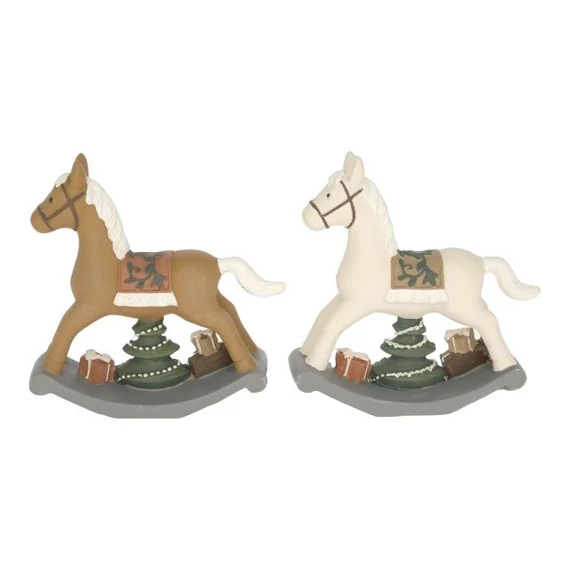 Barna-krém poly hintaló fenyővel és ajándékkal, 11x3x11 cm (2 féle)