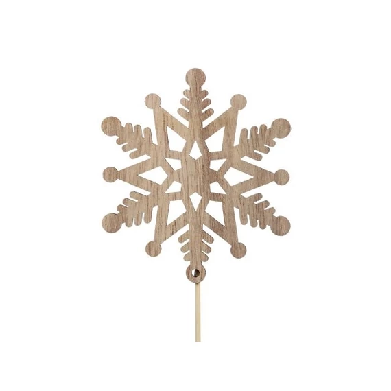 Betűzős hópihe, fa, 10 cm, natúr, 8 db