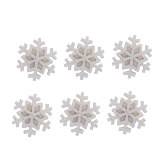 Öntapadós hópihe, glitteres, poly, 3,4 x 3,4 x 0,5 cm, fehér, 6 db