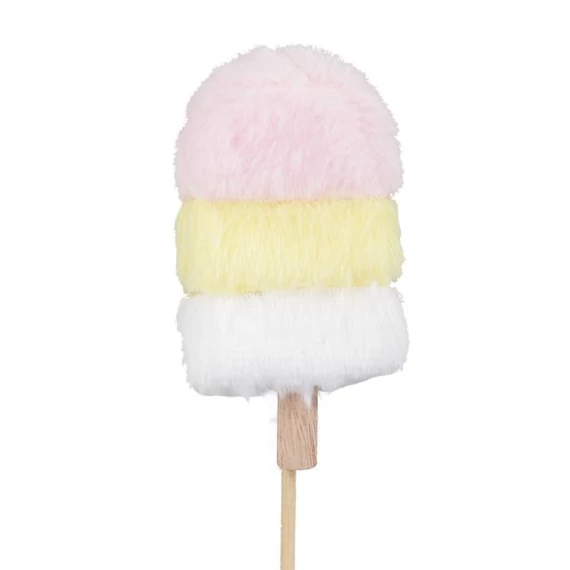 Betűzős textil jégkrém, rózsaszín, fehér, sárga, 10 cm