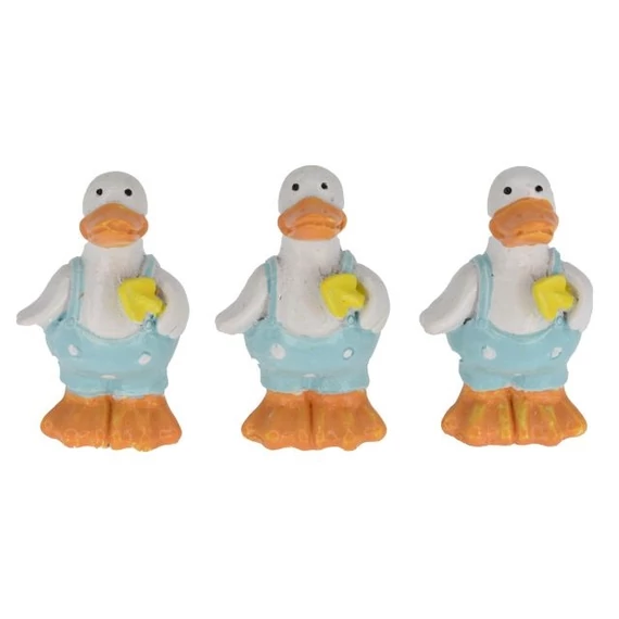 Álló fiú kacsa ásóval, 2,6x1,9x4,5 cm, kék és fehér (3 db)