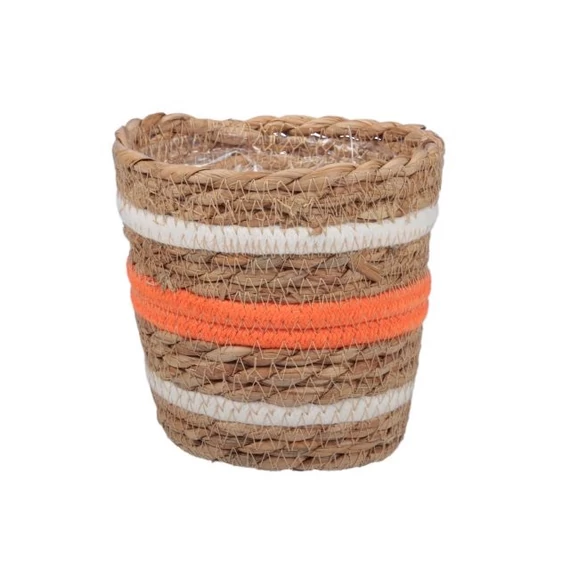 Bélelt rattan kaspó, 13,5x13,5 cm, natúr-narancssárga