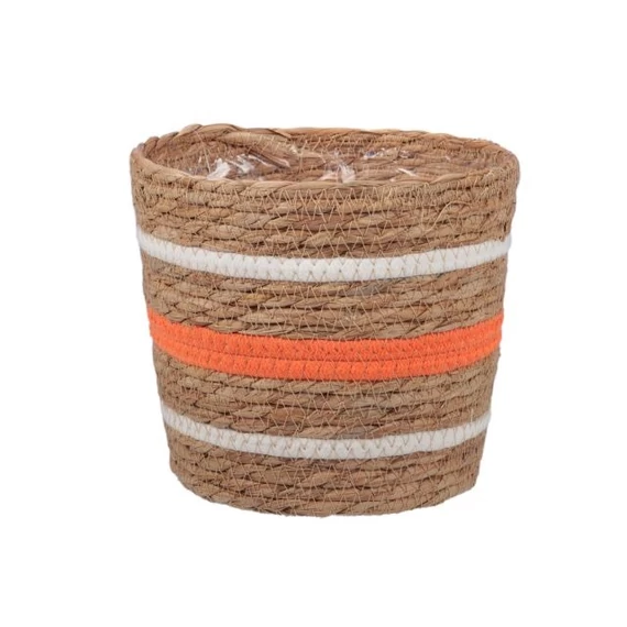 Bélelt rattan kaspó, 19x17,5 cm, natúr-narancssárga