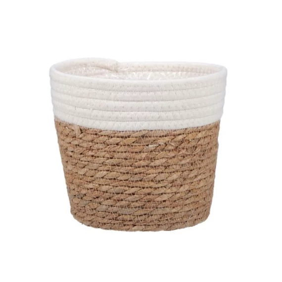 Bélelt rattan kaspó, natúr-fehér, 19×17,5 cm