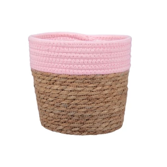 Bélelt rattan kaspó, natúr-rózsaszín, 19×17,5 cm