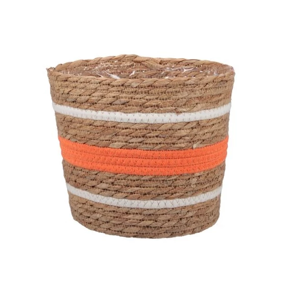 Bélelt rattan kaspó, natúr-narancssárga, 22×19 cm