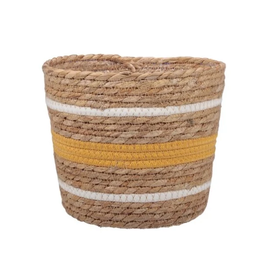Bélelt rattan kaspó, 22x19 cm, natúr-sárga