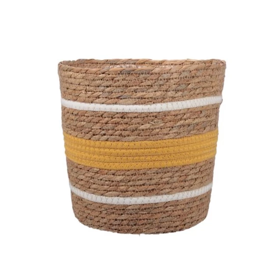 Bélelt rattan kaspó, 25x24 cm, natúr-sárga