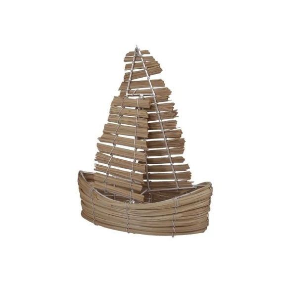 Bélelt kaspó, csónak alakú, rattan, natúr, 31x15x37 cm