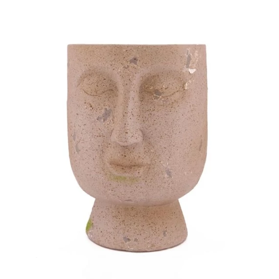 Kaspó, fej formájú, cement, szürke, 26 x 23.5 x 32 cm