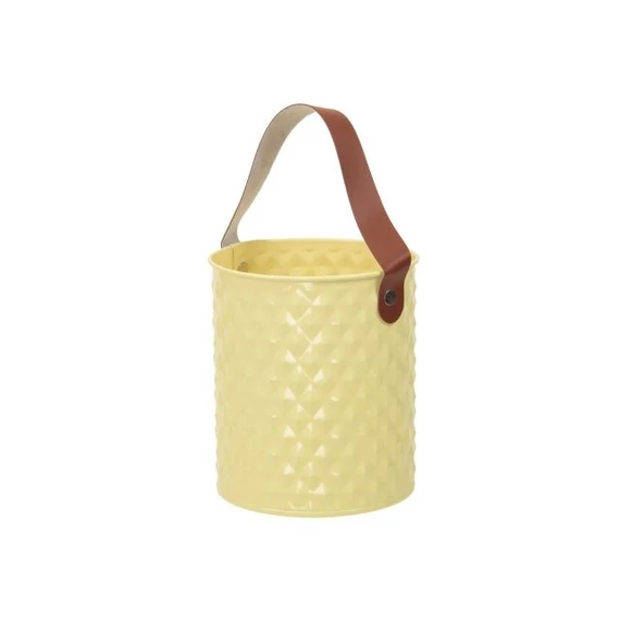 Bádog kaspó bőr füllel 12,5x14 cm halvány sárga