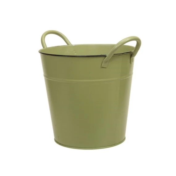 Kaspó füllel fém zöld 20×19 cm