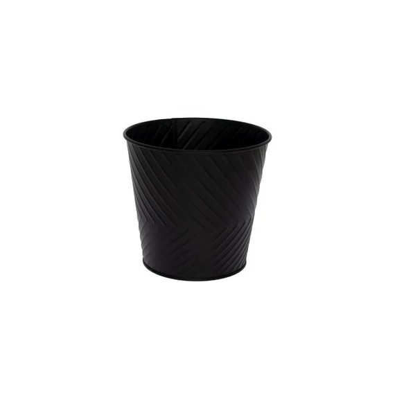 Kerek domború mintás fém kaspó, 15,5x11,5x14,6 cm, fekete