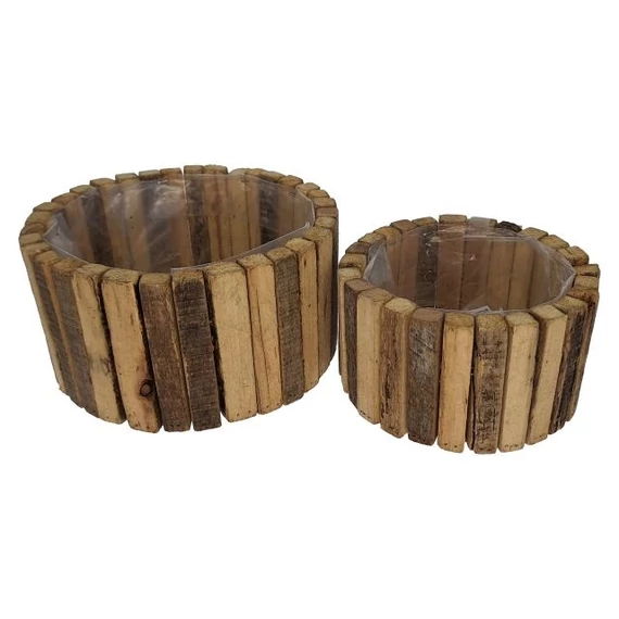 Kaspó bélelt kerek fa 23.5x12 cm natúr 2 db