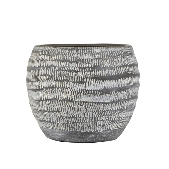 Kerek kerámia kaspó, 16x13 cm, fehér és szürke