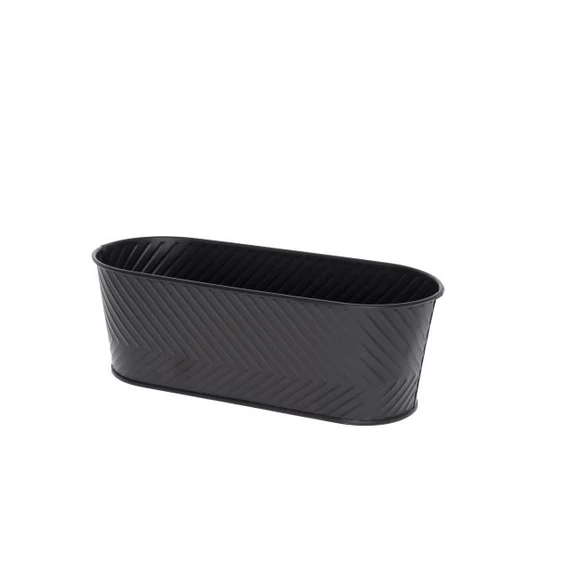 Ovális domború mintás fém kaspó, 27,5x11x24,5x8,7x9,4 cm, fekete