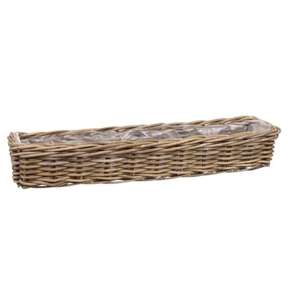 Szögletes bélelt vessző kaspó, 74x16x13 cm, natúr