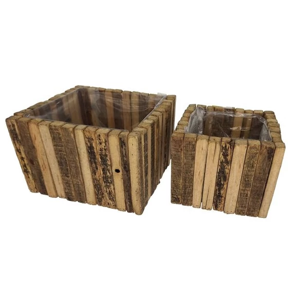 Kaspó bélelt szögletes fa 21x21x14 cm natúr 2 db