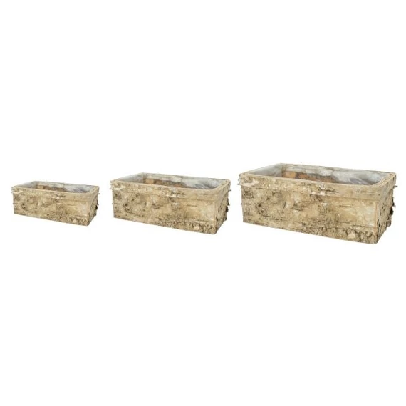 Szögletes kaspó, ültethető, fa, 30×20×10 cm, natúr, 3 db