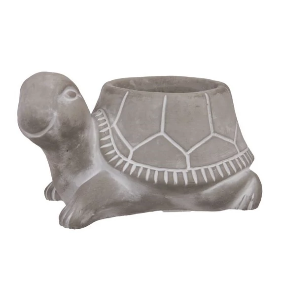 Kaspó teknős alakú cement szürke 17x13x10 cm