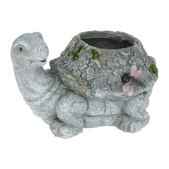 Teknős kaspó, ültethető, poly, szürke, 15x12x9 cm