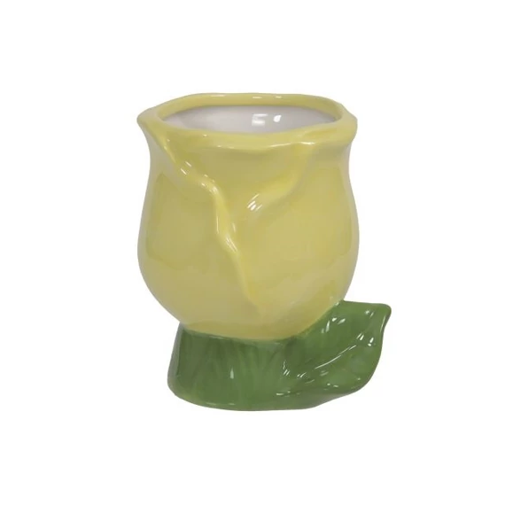 Kaspó kerámia tulipán forma sárga, zöld 8,5×10 cm