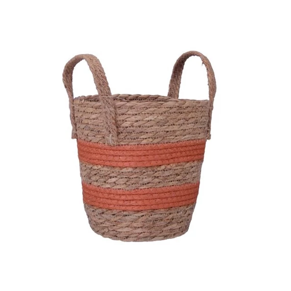 Kosár füllel, rattan, ültethető, natúr-narancssárga, 19x19 cm