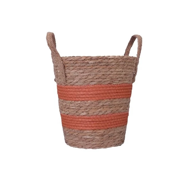 Kosár füllel, rattan, ültethető, natúr-narancssárga, 23x24 cm