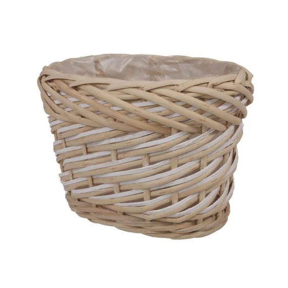 Ültethető kosár, hosszúkás, rattan, natúr, fehér, 20x14x15 cm
