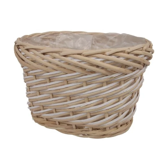 Kosár ültethető, hosszúkás rattan 25x17,5x17 cm natúr, fehér