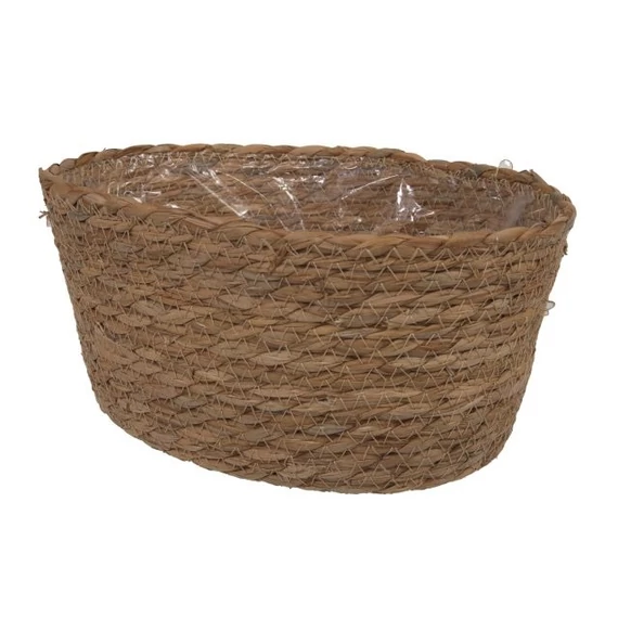 Ültethető kaspó, hosszúkás, rattan, natúr, 26x19x12 cm