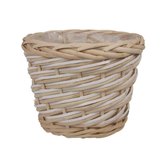 Ültethető kosár, kerek, rattan, natúr, fehér, 17,5x14,5 cm
