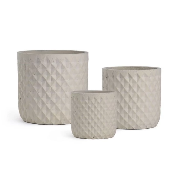 Kaspó vonalas mintával cement átm. 18-15-12 cm bézs 3 db