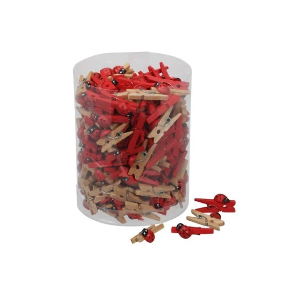 Csipeszes katica, fa, piros, fekete, 2,5 cm, 180 db