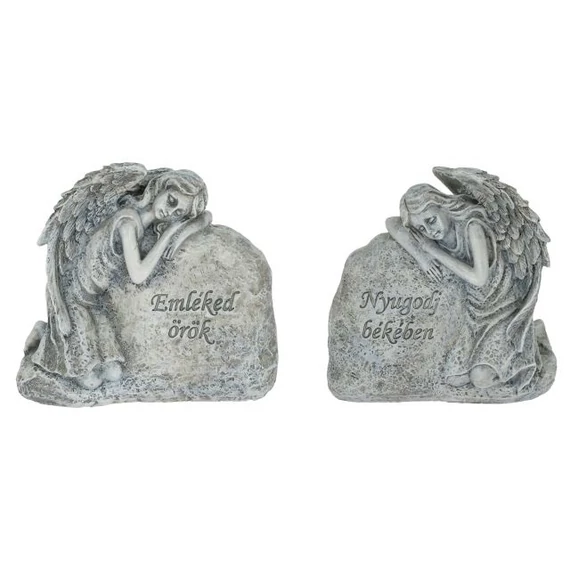 Kegyeleti sírkő angyallal, poly, szürke, 17x9x15 cm, 2 féle