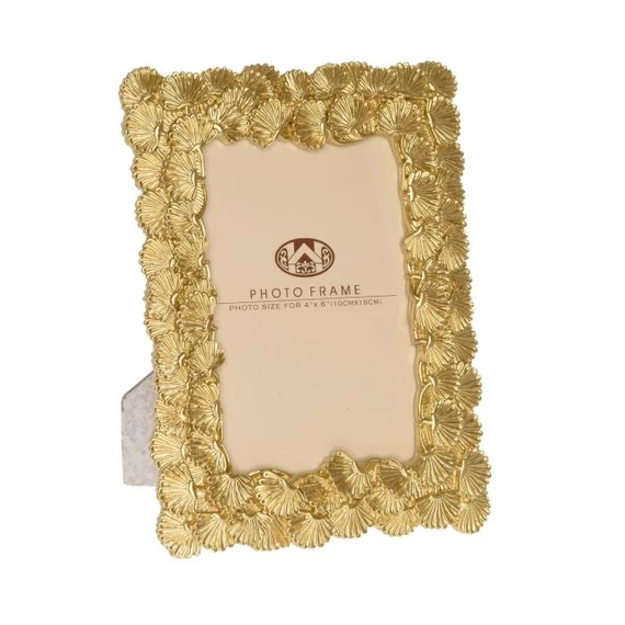 Pálmalevél mintás képkeret, poly, 15x20x1,6 cm, arany
