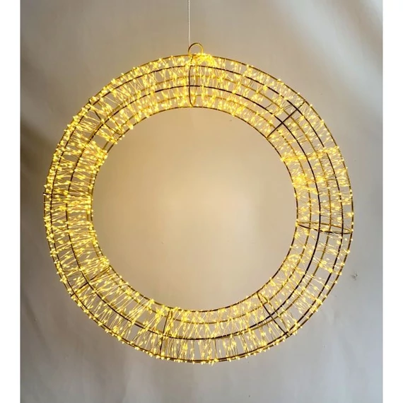 Kültéri elektromos koszorú, 1920 LED, fém, arany, 60 cm
