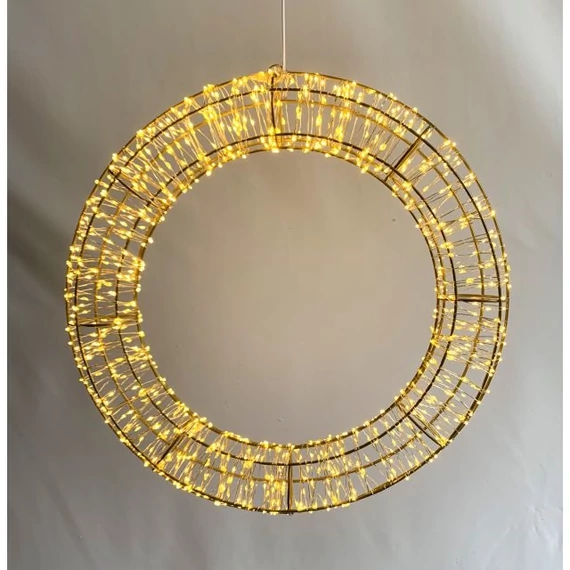 Kültéri koszorú, 960 LED, elektromos, fém, 45 cm, arany