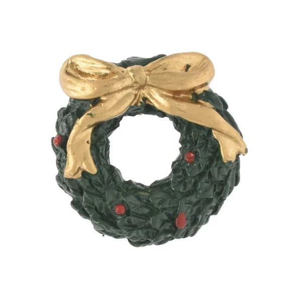 Öntapadós koszorú, masnival, poly, 3,2x3x0,7 cm, arany, zöld, 4 db