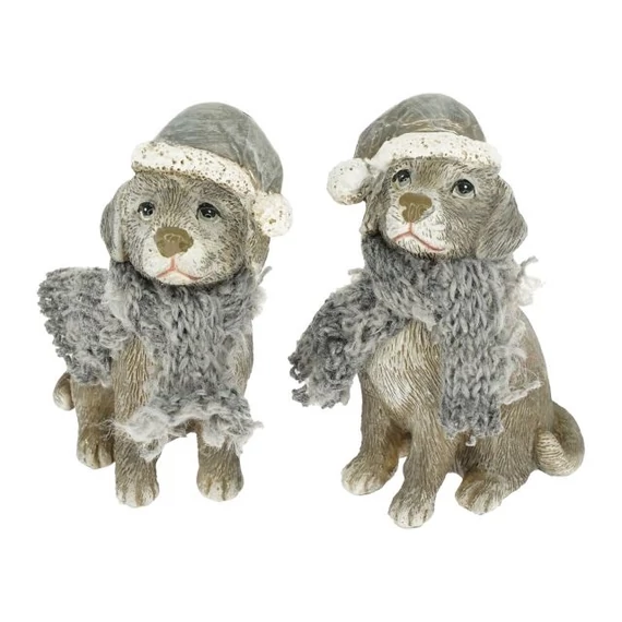 Poly kutya sállal, sapkában ülő 4x3,2x7 cm szürke, fehér (2 féle)