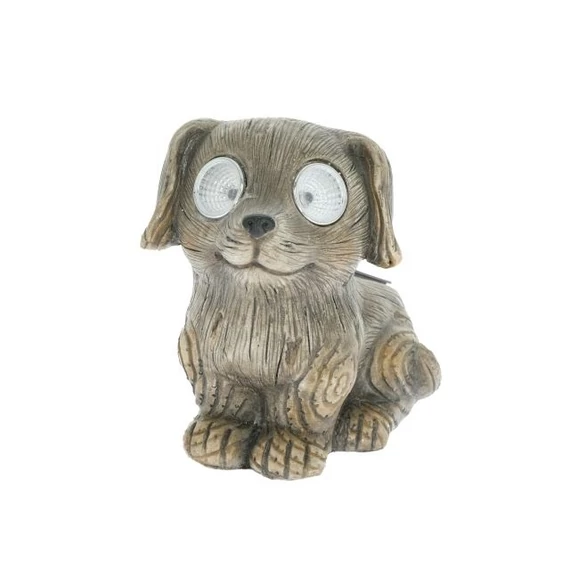 Szolár kutya, LED-es, magnézia, 14,5x10,5x14 cm, natúr