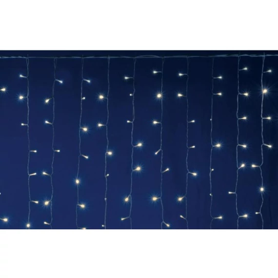 LED-es fényfüggöny, 2x2 m, 400 LED, sorolható, kültéri, beltéri, melegfehér