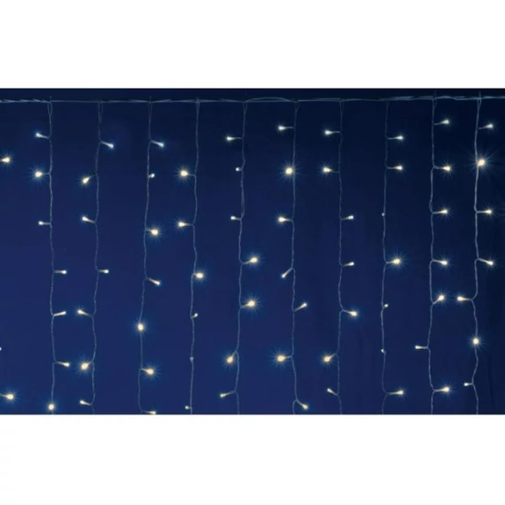 LED-es fényfüggöny, 2x3 m, 600 LED, sorolható, kültéri, beltéri, melegfehér