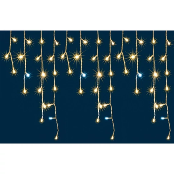 LED-es sziporkázó fényfüggöny, kül- és beltéri, 600 db LED (melegfehérek között villogó hidegfehérek), 10 m
