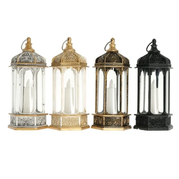Rusztikus arany, fehér, fekete, réz LED-es gyertyával lámpás 15x6 cm 4 féle