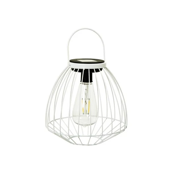 Fehér szolár LED-es lámpás fogantyúval 20x19 cm fém