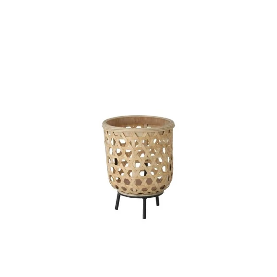 Lámpás üvegbetéttel és lábakkal, rattan, natúr, 22 x 27 cm
